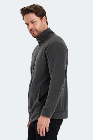 Slazenger Sansa Erkek Fermuarlı Dik Yaka Cepli Koyu Gri Polar Koyu Gri