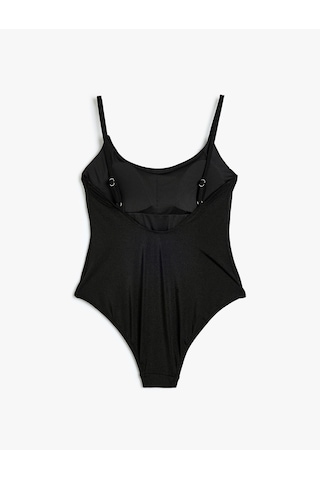 Koton Taşlı Mayo İnce Askılı Slim Fit Astarlı Pedli Siyah 4sak20037mm Siyah