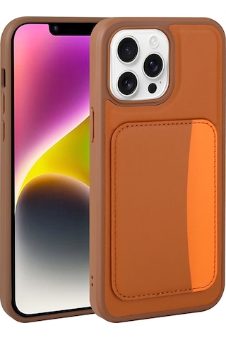 Thegencoo Apple Uyumlu iPhone 16 Pro Max Kılıf Kartlıklı Zore X-kart Silikon Kapak - Kahverengi