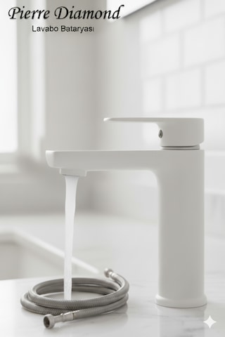 5512-1 Lavabo Bataryası Sabit Banyo Lavabosu Musluğu Musluk Armatür Beyaz Siyah Gold Krom Renkler Beyaz
