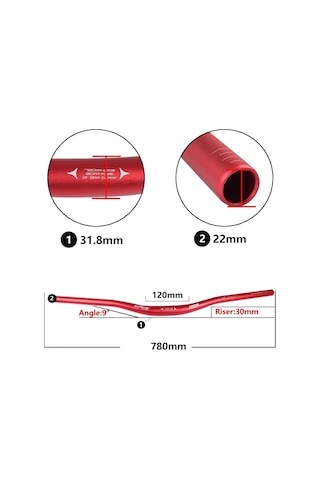 Wake Alüminyum Kırmızı 31.8 780mm Riser Mtb Gidon Kırmızı