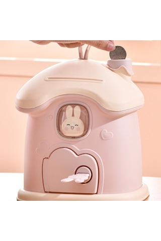 Fastbuy Sevimli Ev Baca Kumbara - Kilit Para Banknot Kumbarası - Açık Pembe Açık Pembe
