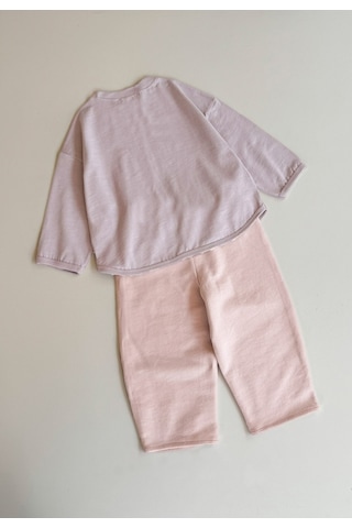 Cigit Oversize Uzun Kollu T-shirt Takım 2-8 Yaş Leylak Beyaz