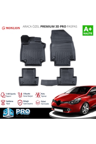 Paspasları, Renault Clio 4 2012-2019 3d Lazer Ölçülü Kokusuz Kaymaz Önvearka