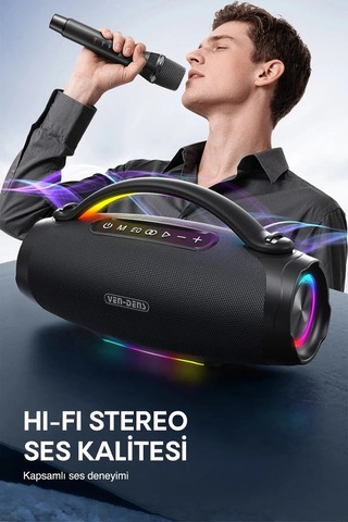 Ven-dens Vd-spk026l 240 W Bluetooth 5.3 Taşınabilir Hoparlör, 24000 Mah Batarya, Led Işık, Siyah