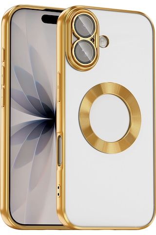 Apple Uyumlu iPhone 17 Kılıf Kamera Korumalı Logo Gösteren Zore Omega Kapak - Gold Gold