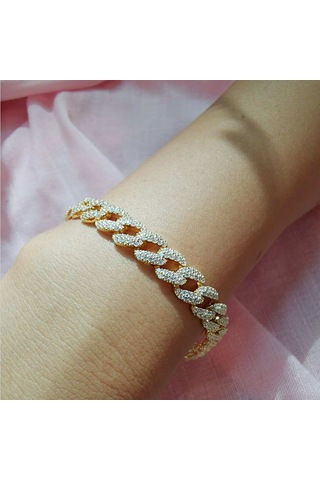 Gurmet Gümüş Bileklik Full Taşlı Gold (528168022)