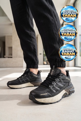 Mc Jamper Bağcıklı Kauçuk Taban Ortopedik Siyah-bej Erkek Yürüyüş Ve Spor Ayakkabı Sneaker 2427 Siyah - Bej