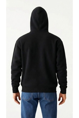 Veraura Lifestyle Samuray Ninja Çift Kapüşonlu Zıp Fermuarlı Kanguru Cepli Tam Fermuarlı Hoodie Sweatshirt - Siyah