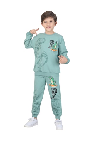 Erdem Kıds Erkek Çocuk Dinozor Baskılı Pijama Takımı İki İplik Eşofman Takımı Okul İkili Takım Mint Yeşili Mint Yeşili