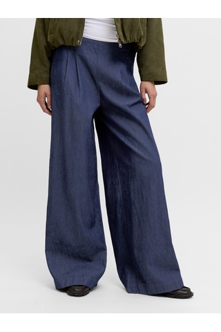 Jack & Jones Kadin Orta Bel Wide Leg Pantalon - Debby - 12287867 Dark Blue Denim