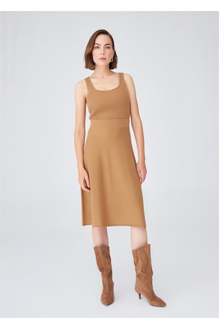 Peraluna Kloş Kesim Kaşmir Karışım Diz Altı Triko Etek Camel Camel