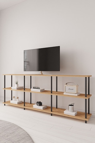 Çevir Kur 200 Cm Atlantik Çam Raflı Tv Sehpası, Tv Ünitesi 200 71 29 Cm Atlantik Çam