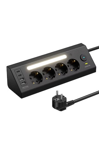 Çoklu Gece Lambalı Priz Yüksek Gerilim Korumalı 4'lü Priz 2xusb 2xtype-c Çıkışlı Grup Priz Çoğaltıcı 0