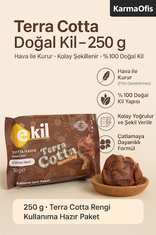Terra Cotta Doğal Kil Hamuru 250 G Hava İle Kuruyan Seramik Hamur El Sanatları, Dekor, Modelleme 250 Gr