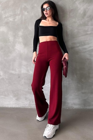 Bordo Yüksek Bel Düz Model Kadın İspanyol Paça Tayt Pantolon Mg2288 Bordo