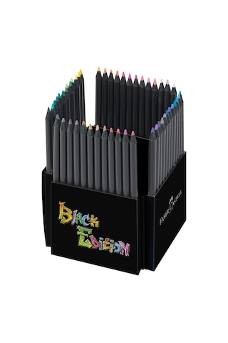 Faber-Castell Renkli kalemler Blackwood, Black Edition, 50'li kutu, parlak renkler, yumuşak çizgili, siyah ahşap