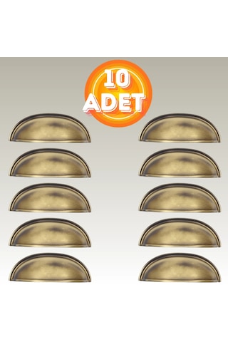 Tas Midye Çanak 64mm Antik Sarı Dolap Çekmece Vestiyer Mobilya Kulpu Metal Kulp 10 Adet Antik