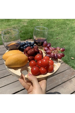 Prestigegoods Cbtx Ahşap Yuvarlak Piknik Masası 30x16cm, Taşınabilir, Katlanır, Su Geçirmez, 4 Bölünmüş Alan Ahşap