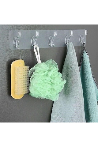 Zmc Bilişim 5'li Güçlü Yapışkanlı Şeffaf Duvar Askısı Banyo Mutfak Düzenleyici Pratik Askılık Çok Renkli