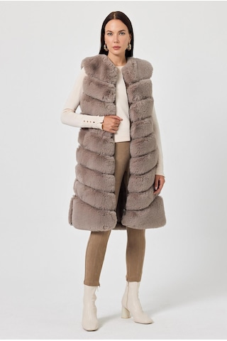 Vittoria Vizon Tüylü Uzun Yelek Siyah