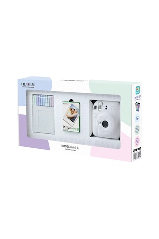 Fujifilm Instax Mini 12 Fotoğraf Makinesi + 10'lu Film + Mandal Bundle Box Beyaz