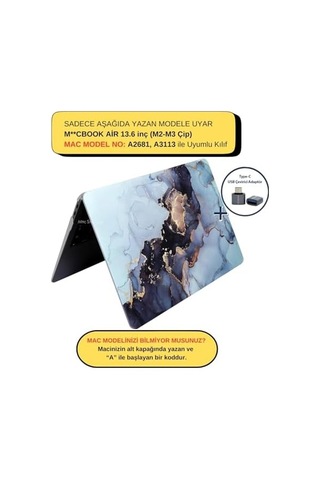 Air Kılıf 13.6 İnç M2-m3 Marble14nl 'li Air 13.6" A2681 A3113 İle Uyumlu Gri