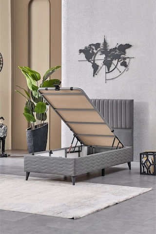 Evdemo Ezgi Tek Kişilik Baza Başlık Set Gri 90 190 90 x 190
