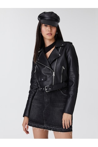 Regular Fit Kadın Mont Pu Siyah