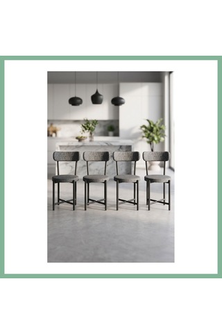 Bşkvirgo Sandalye 4 Adet Keten Kumaş Metal Ayak Modern Mutfak Sandalyesi Cafe Balkon Ofis Teddy 9809 Antrasit Bsk2026