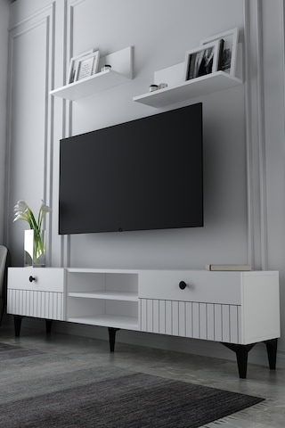 180dhdtrür7b İlay Lazer Desenli Raflı Tv Sehpası Ünitesi Beyaz