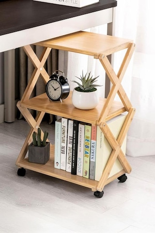 Digithome Bambu 3 Raflı Tekerlekli Sehpa Düzenleyici Raf Çok Amaçlı Organizer Db-0023 Kahverengi