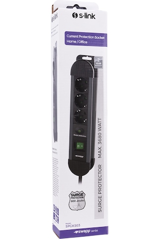 S-link Swapp SPGKS03 3G1.5mm2 900J 3'lü Akım Korumalı Priz 1.5 Metre Gri
