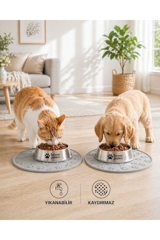 Silikon Mama Matı Kedi & Köpek İçin Kaymaz, Yıkanabilir, Havuzlu Mama Altlığı