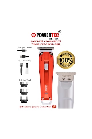 Powertec TR-1515 Lazer-Epilasyon Öncesi Tüm Vücut Tıraş Makinesi Sakal-Ense-Vücut