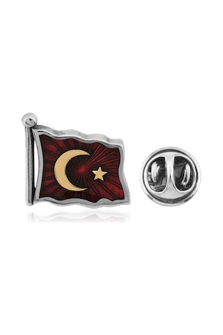 925 Ayar Gümüş Türk Bayrağı Rozet Çok Renkli 06988891