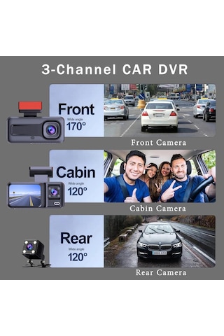 Cr51 Full Hd 1080p Wifi Araç Kamerası - 3 Kameralı Ön, İç Ve Arka , 2.0 Inç Ekran, Park Modu Ve Mobil Uygulama Desteği