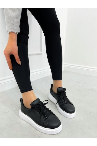 Erva'nın Butiği Siyah Cilt Vermont Kadın Bağcıklı Sneakers-4169