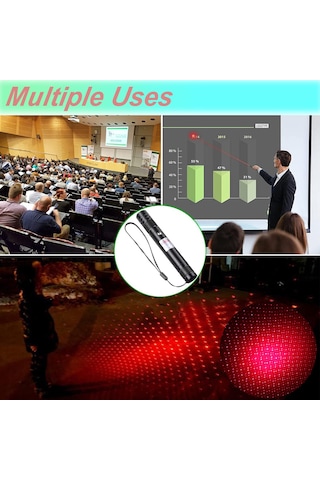 Yunboo Usb Doğrudan Şarjlı Dış Mekan Yıldız Desenli Yüksek Güçlü Uzun Menzilli Lazer Feneri - Kırmızı Işık Siyah