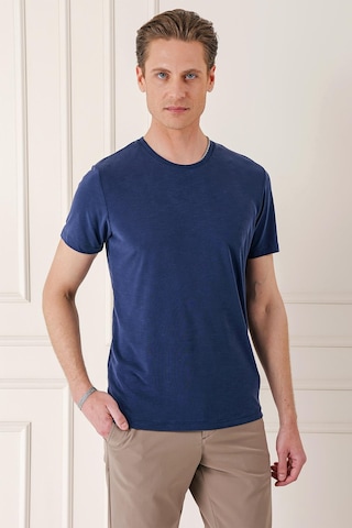 Efor Slim Fit Bisiklet Yaka Doku Desenli Pamuklu Lacivert Tişört Ts 881 Lacivert