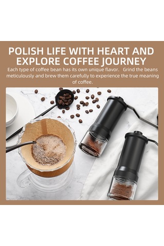 Folinda Ev Ve Taşınabilir Siyah El Coffee Değirmeni - Seramik Öğütücü, Kalınlık Ayarlanabilir, Cam Toz Deposu Ve Temizlik Fırçası Siyah