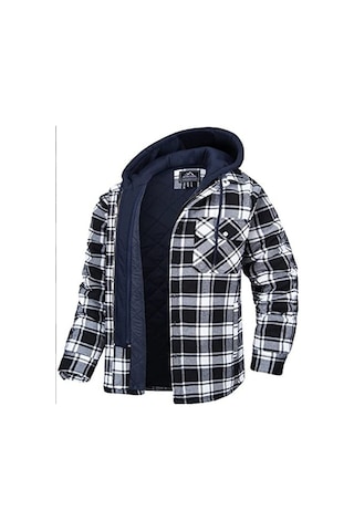 Edwardest Erkek Kareli Uzun Kollu Oversized Kapüşonlu Ceket Siyah