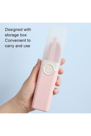 Sones 4'ü 1 Arada Taşınabilir Buğday Samanı Sofra Takımı Açık Hava Seyahat Saklama Sofra Takımı Kutusu, Stil: B Çubuklarla Diğer