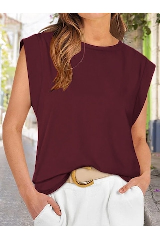 Kadın Kısa Kollu Bisiklet Yaka Viskon Bluz Bordo