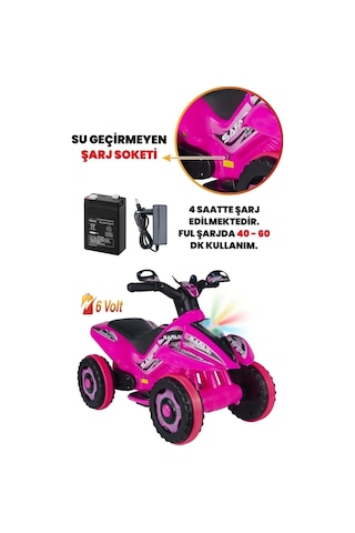Akülü Araba Atv 6 V Safari Pembe Pembe