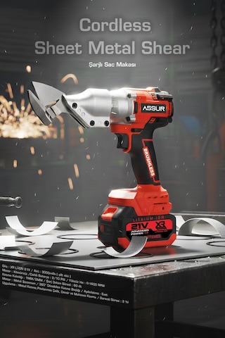 Assur 1050 3D 21V Kömürsüz Motor Akülü Sac Makası Seti - Çift Akülü Çantalı Metal & Tel & Sac Kesim Makası - 2975