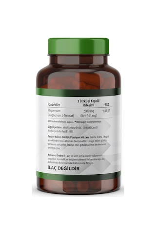 Nutrition Magnesium L-threonate Magnezyum L-treonat 2000 Mg 90 Kapsül Vegan X 2 Adet