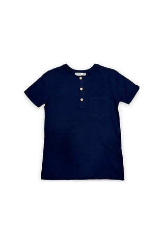 Woo Rage Erkek Çocuk Pamuklu İnce Üç Düğmeli Basic Tshirt-12963-lacivert Lacivert