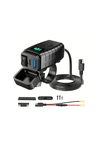 Boatshop1 Pd3.0 Hızlı Şarj Green Light Motosiklet Gidon Telefon Şarj Cihazı 12v 36v Bisikletler İçin Voltaj Metreli Sae Usb Adaptör