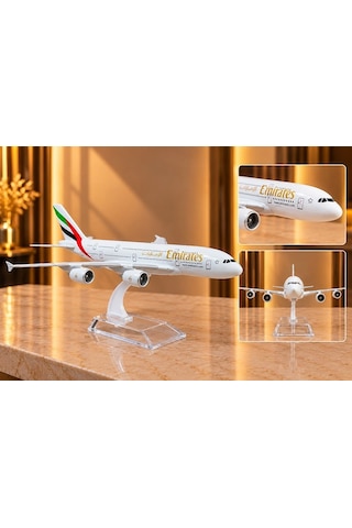 Delux Serisi Erkek Sergileme Büro Metal Emirates Airbus Yolcu Uçağı Maketi Standlı Dekoratif